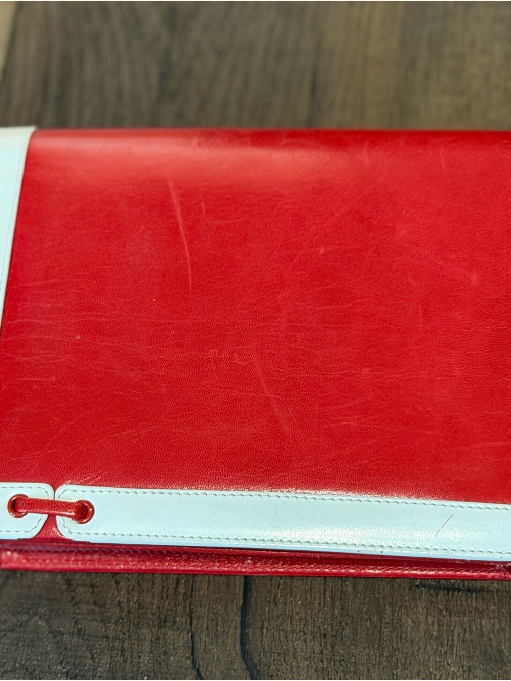 St. John Red and White Two-Tone Mini Folio Clutch